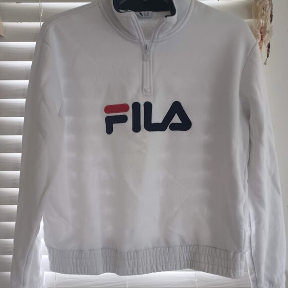 FILA XL White Quarter Zip Sweatshirt Pullover Logo Spell Out Vintage Style Y2K - Picture 6 of 7